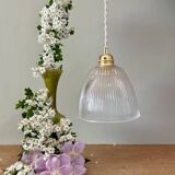 Vintage tulip pendant light in ribbed glass