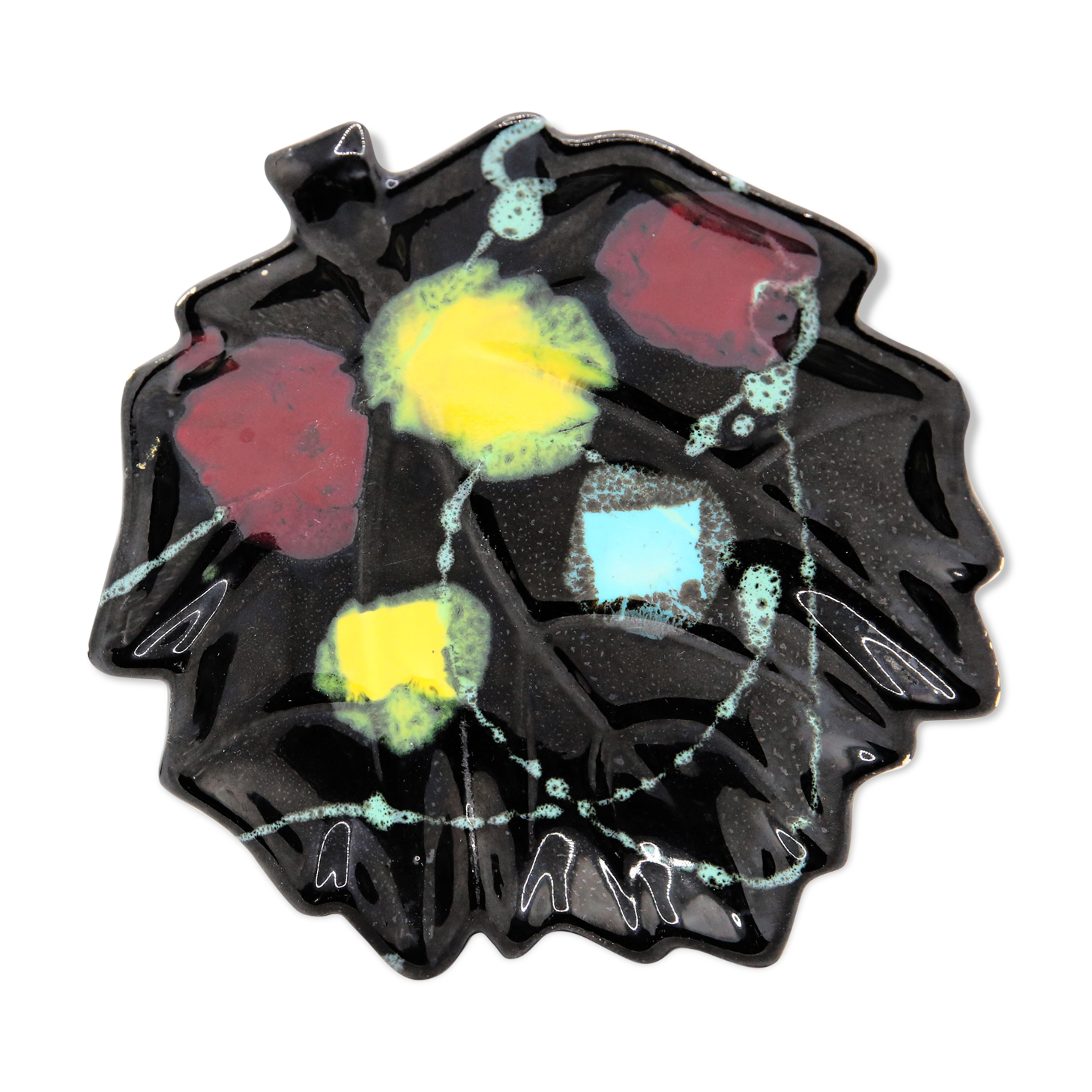 Pocket cup black ceramic sheet and abstract colored patterns fifties sixties