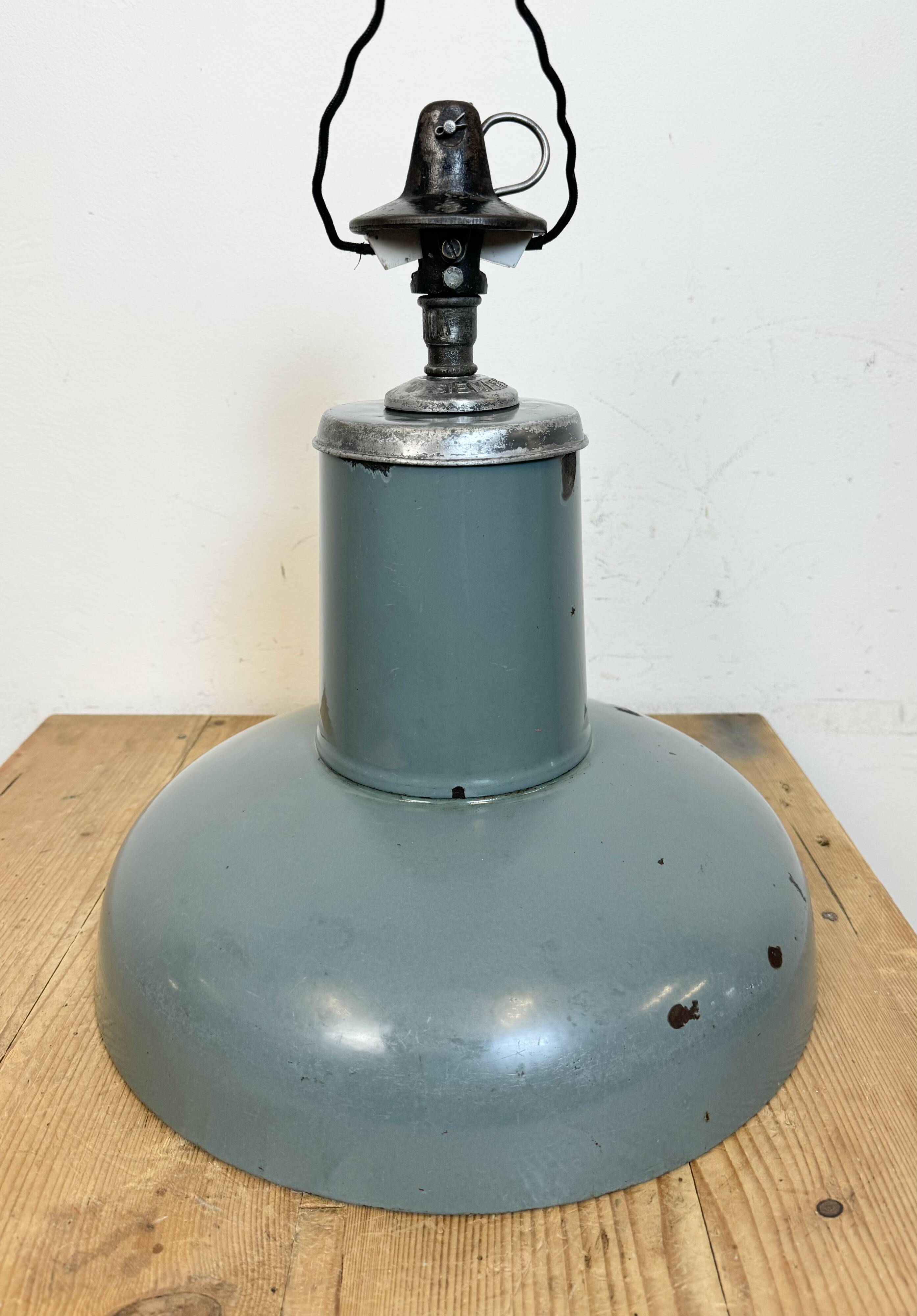 Industrial Grey Enamel Pendant Lamp from Siemens, 1930s