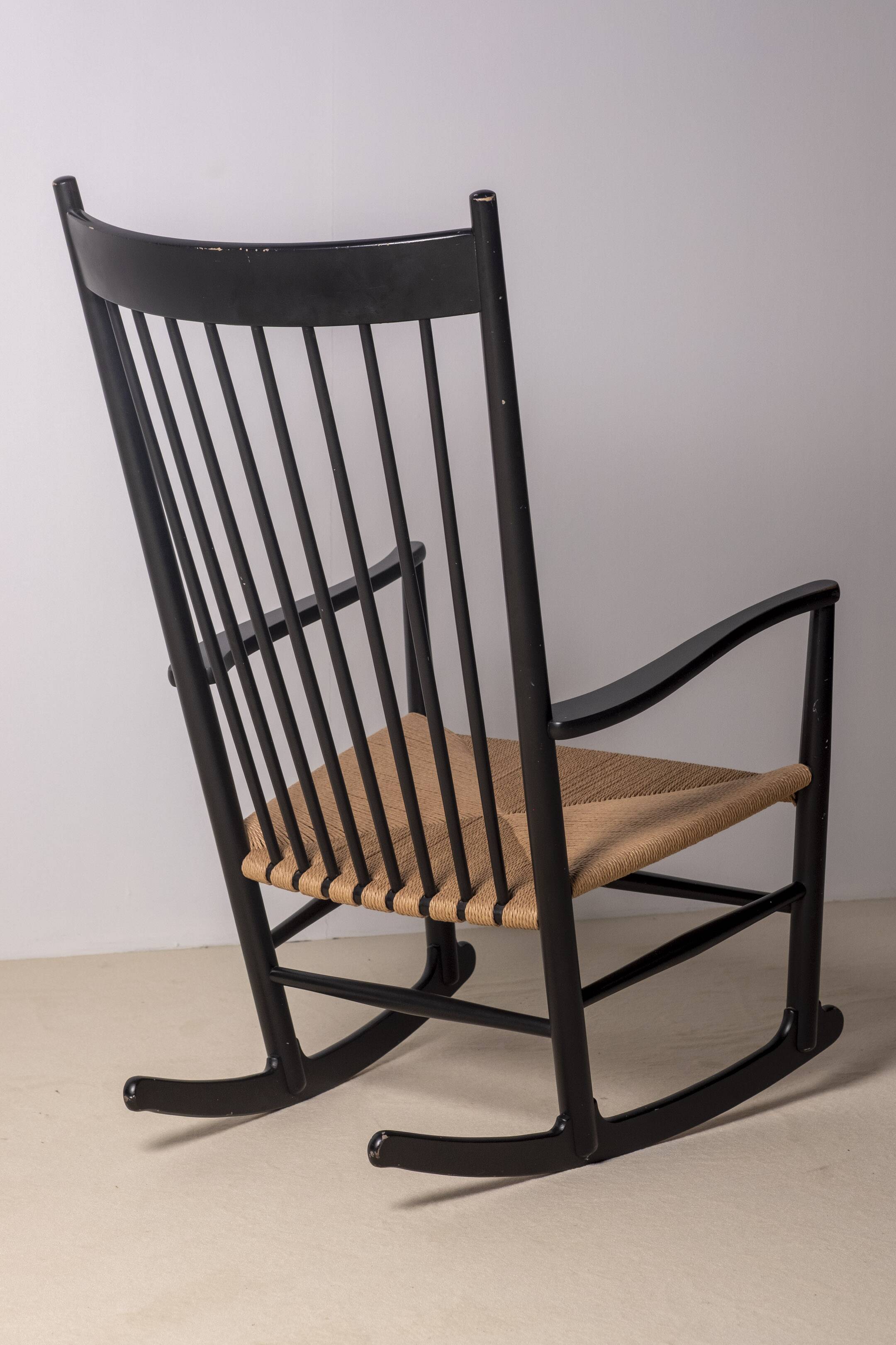 Hans J. Wegner J16 Black Rocking Chair, 1969 FDB