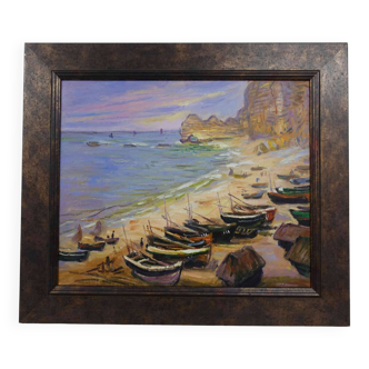 Reproduction claude monet - boats on the beach of etretat