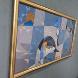 1955 mid-century modern swedish "sea bridge" vintage abstract oil painting, framed