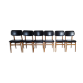 Six scandinavian chairs beech and vynil black, scandinavian, vintage, 60s