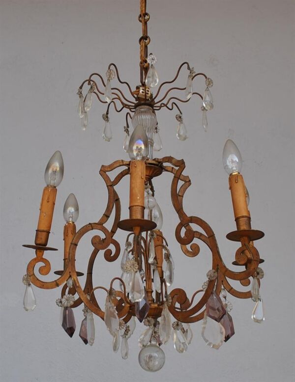 Lustre pampilles doré époque fin XIXème 6 feux