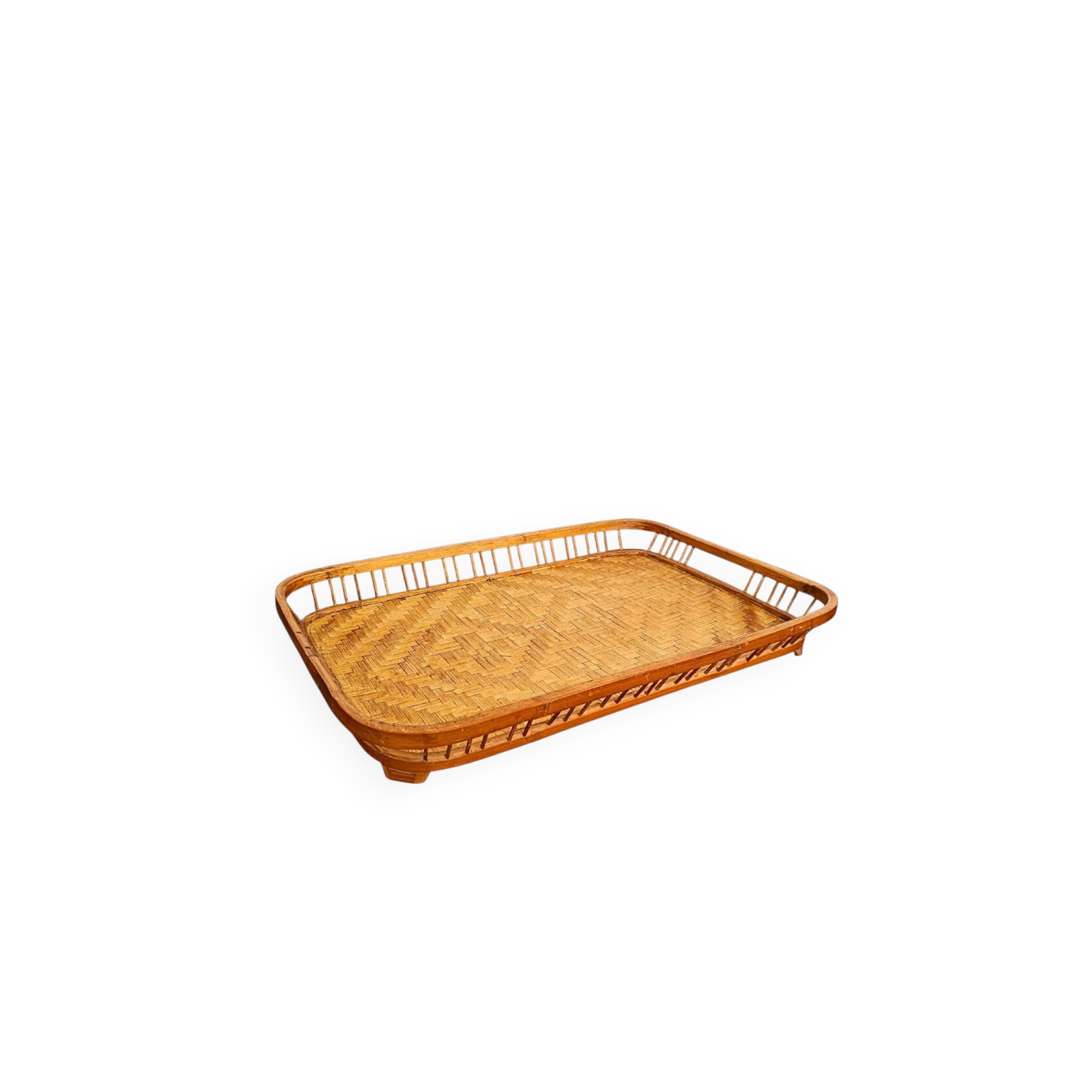 1960s Woven Bananaleaf & Rattan Serving Tray