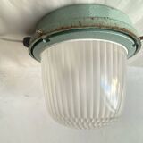 Large porthole wall light Holophane CE 200 glass and cast iron
