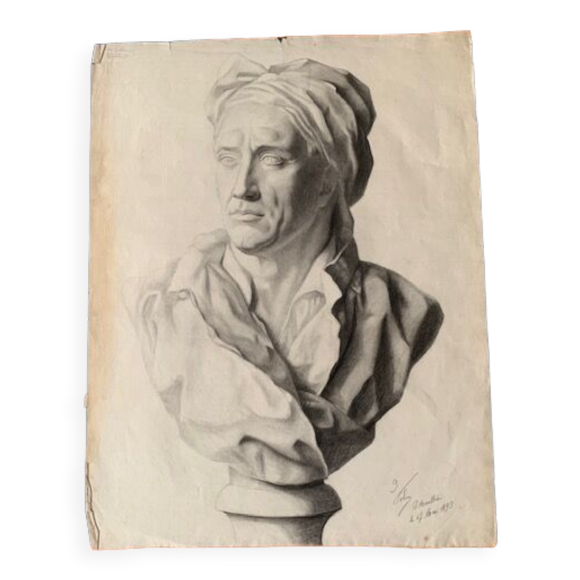 Pencil drawing, bust, signed, nineteenth