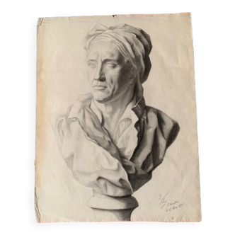 Pencil drawing, bust, signed, nineteenth