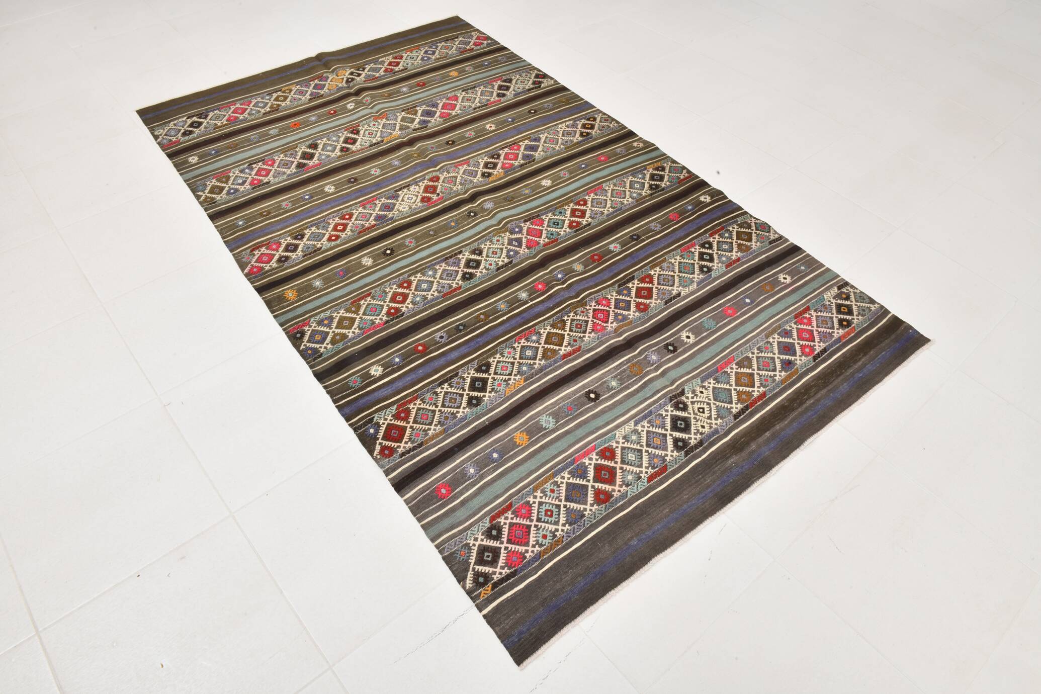 Turkish Colorful Persian Kilim Rug, Wool Area Rug, 141x240