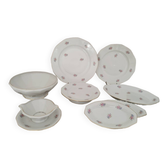 Set of round oval dishes salad bowl foot plate shower raviers limoges porcelain