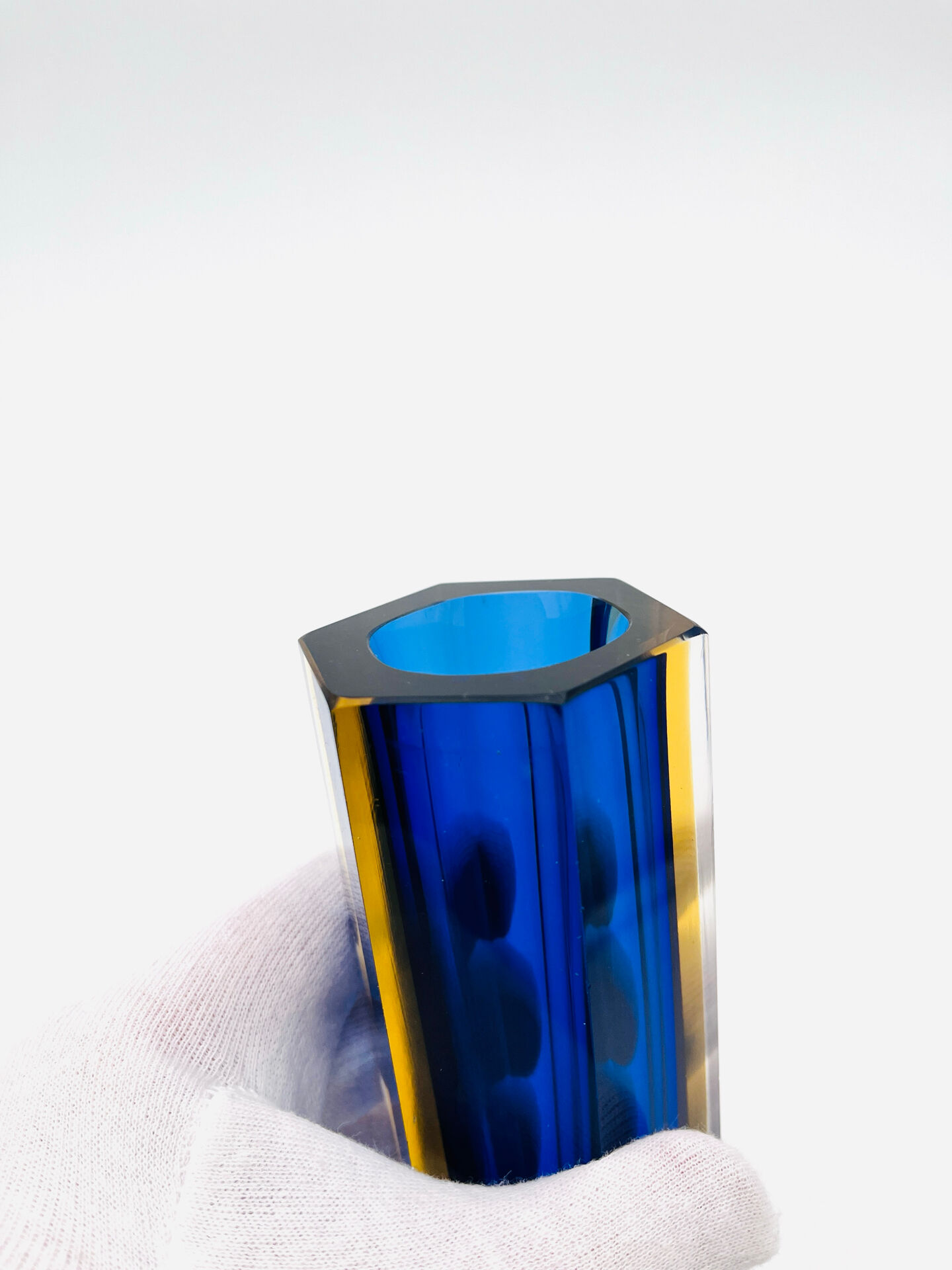 Vase Luigi Mandruzzato Murano Sommerso Hexagonal - Cobalt Blue & Amber