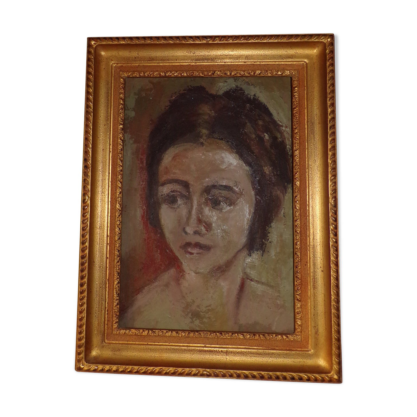 Portrait of young woman table XX century