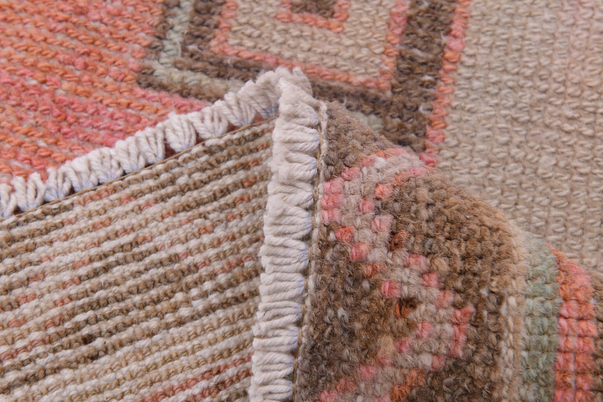 3x10 Salmon & Brown Ikat Pattern Vintage Runner Rug, 82x312Cm