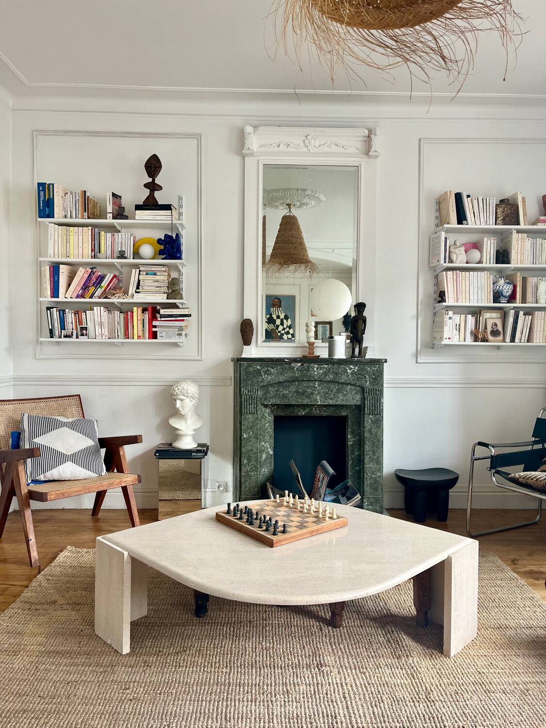 Rochebobois travertine eye-shaped coffee table