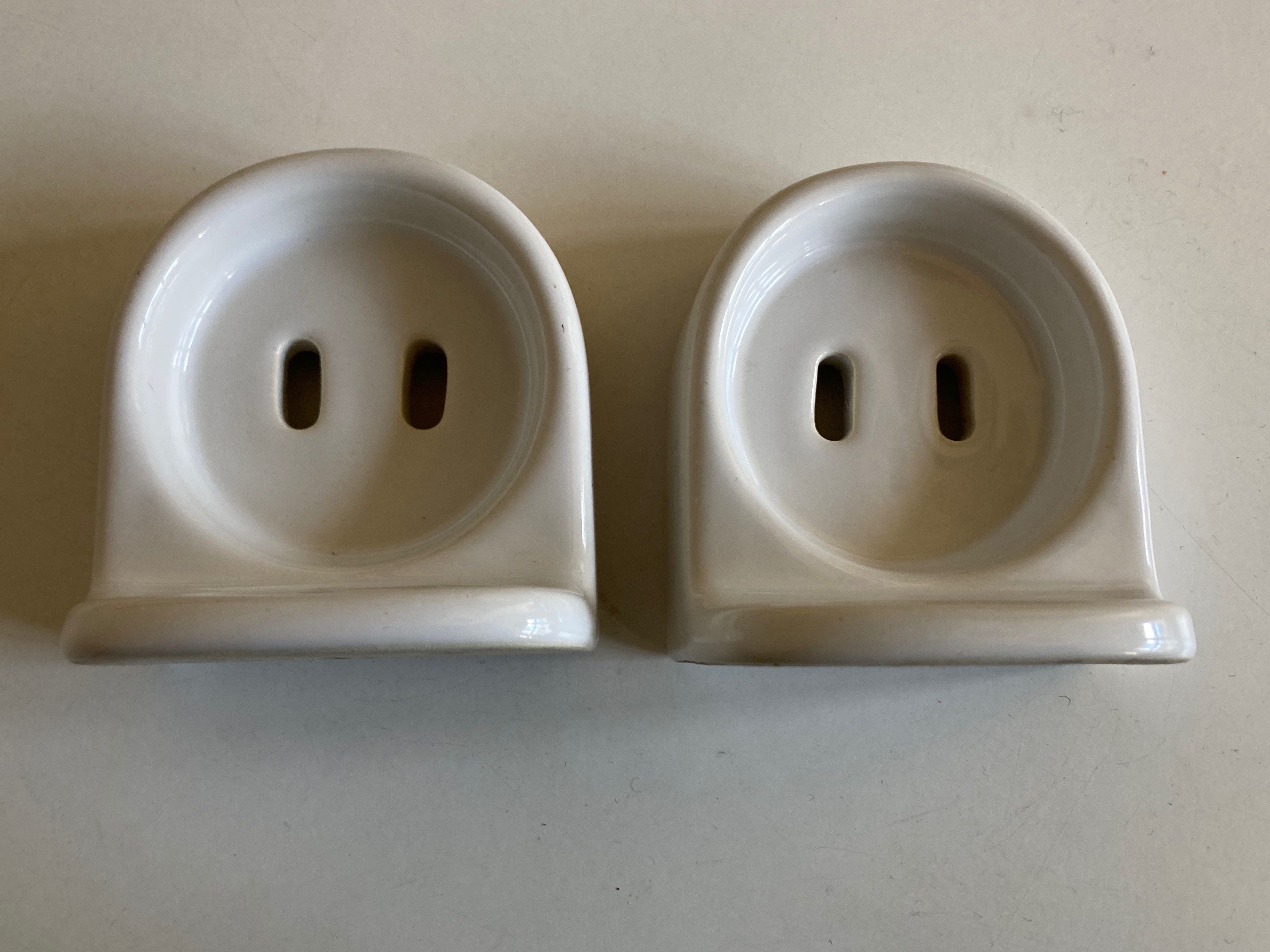 Pair of white porcelain bathroom shelves 1950