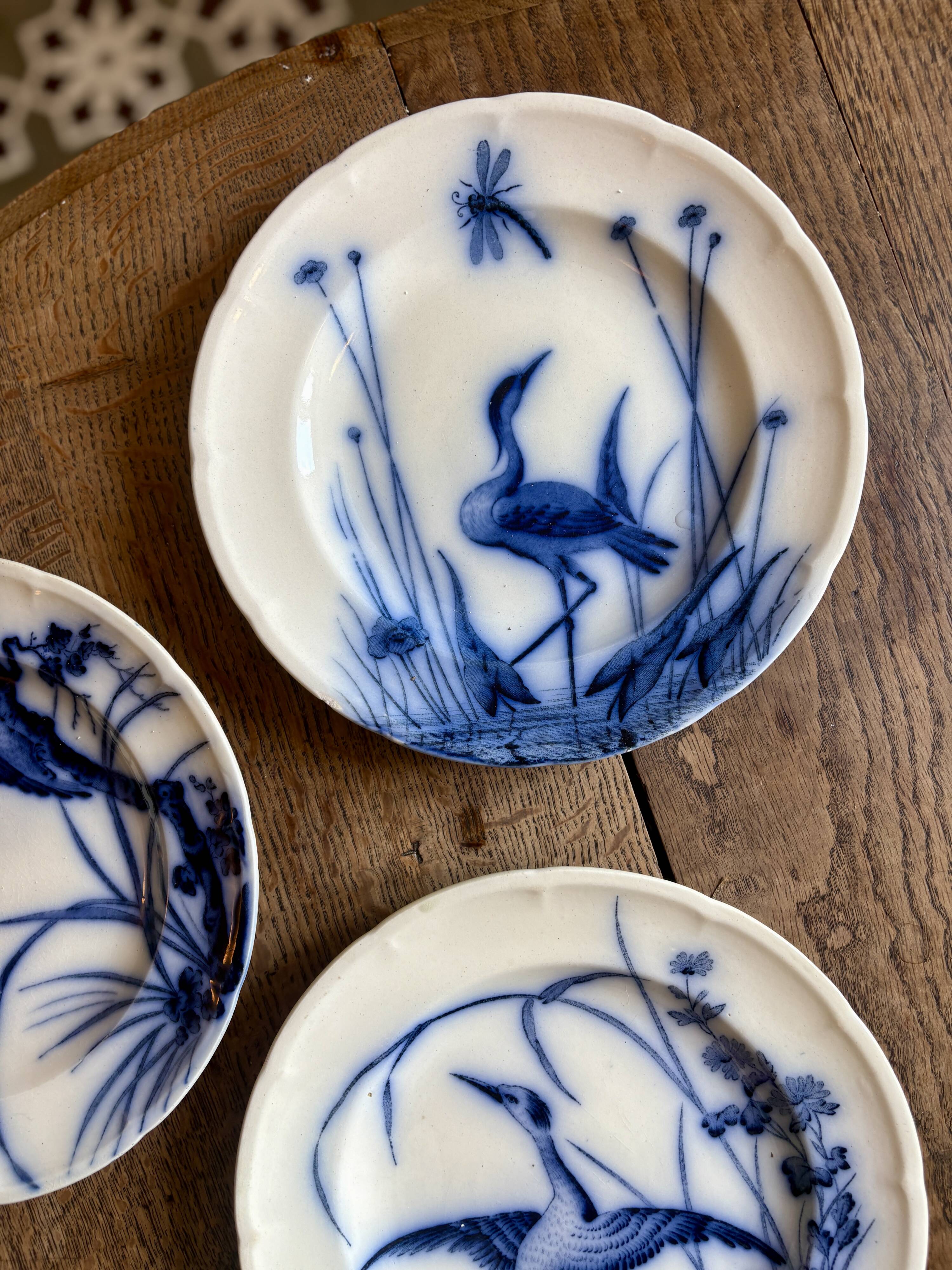 Set of 6 flat ironstone plates - Japanese Model 2 from Longwy