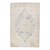 Vintage Light Blue & Cream Turkish Rug, Oriental Pattern Bedroom Carpet