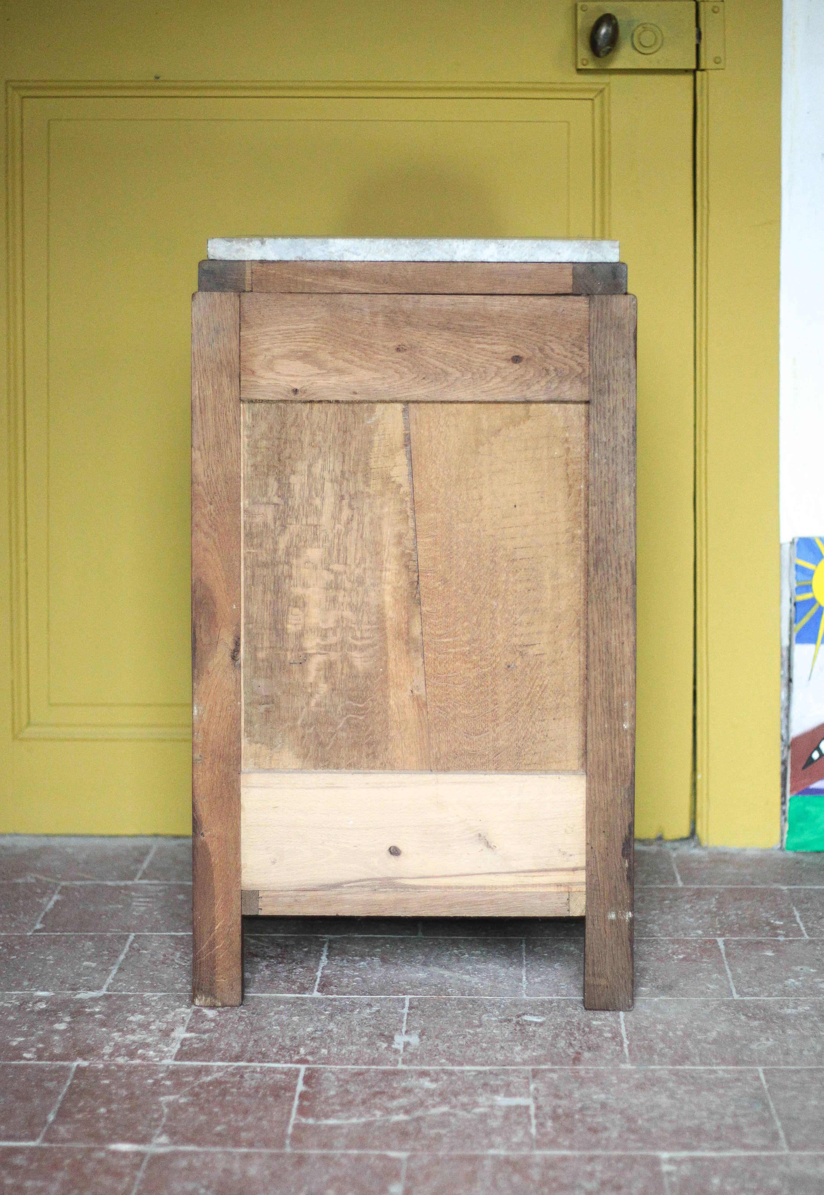 Art Deco bedside table, wooden Art Deco nightstand with marble top.
