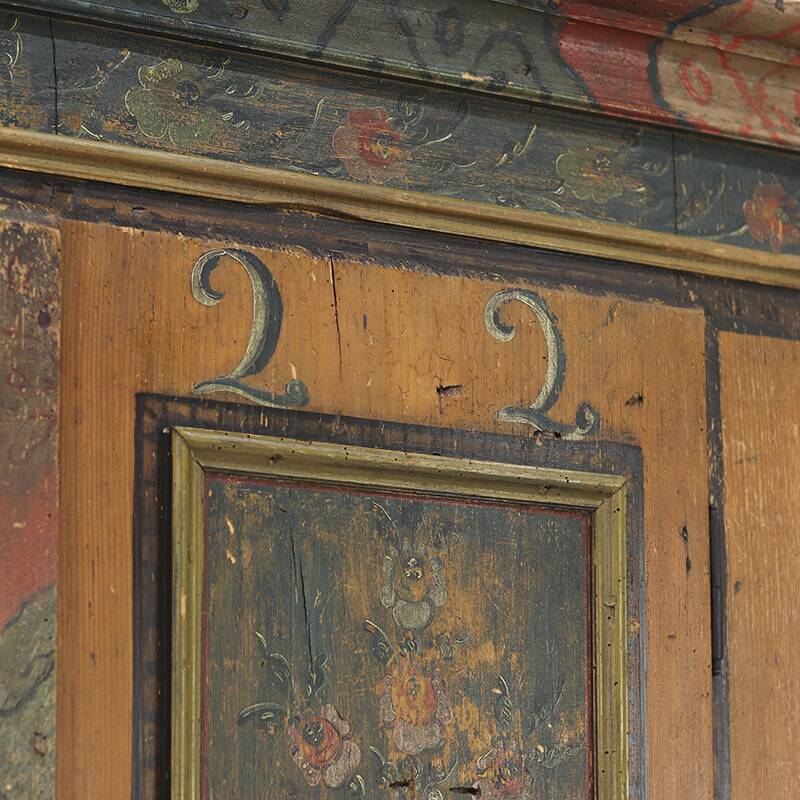 Antique Rustic Farmhouse Folk Art Painted Bridal Cabinet 1822