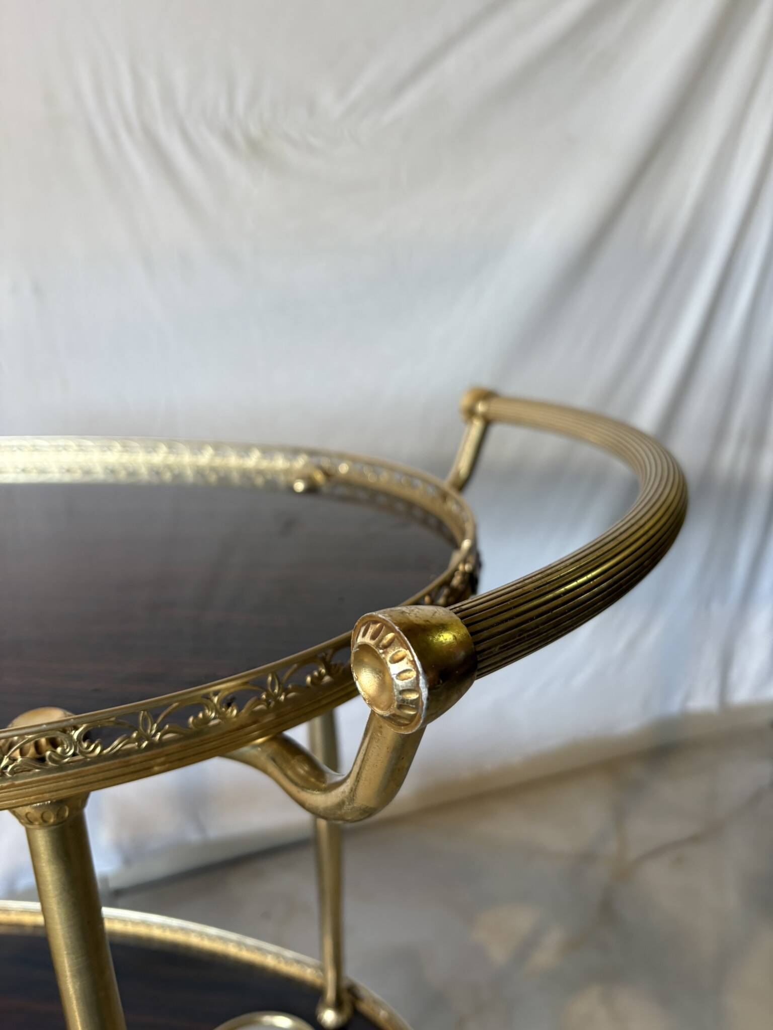 Vintage brass and dark wood serving trolley – 1960s