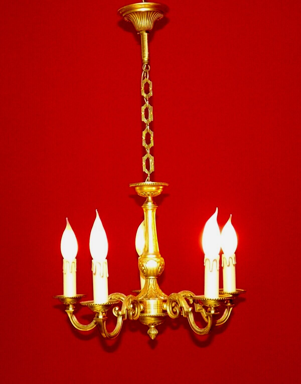 French 5 light quality bronze chandelier scroll acanthus leaf arms