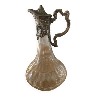 Aiguière ou carafe en verre et étain