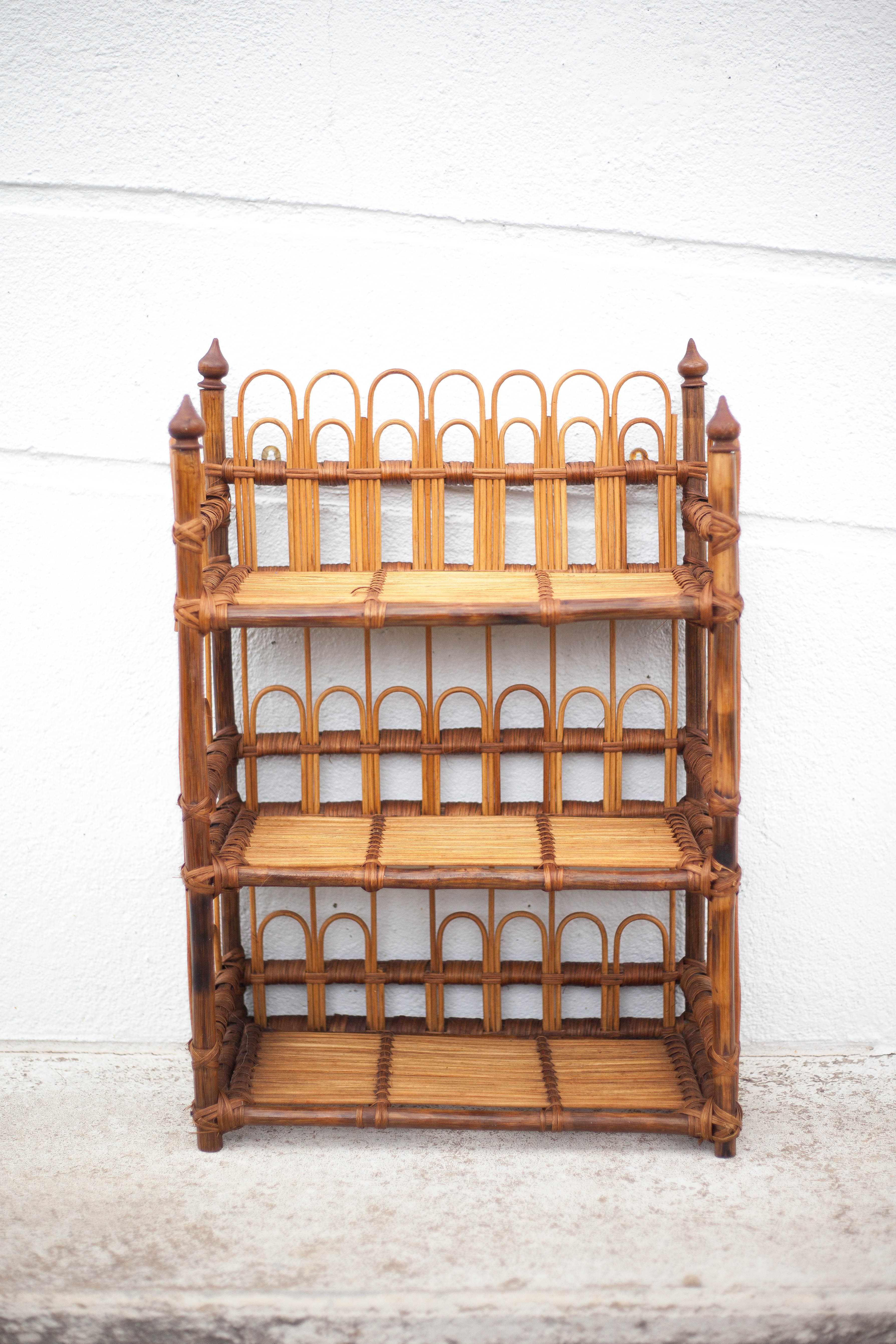 Vintage rattan wall shelf