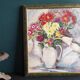 Vintage French oil painting of flowers, signed Renée