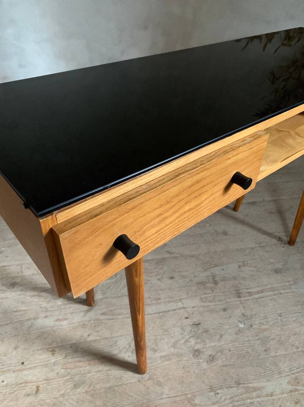 Vintage oak compass leg desk