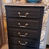 Black and grey painted wooden chest of drawers from France 1950 with 5 drawers