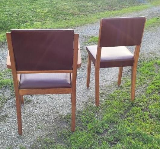 Pair chair/armchair wood and burgundy skaï, 50s