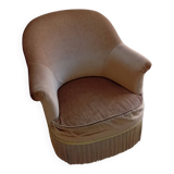 Beige velvet crapaud armchair with fringes in contemporary style from 1950-80.