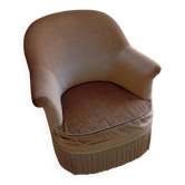 Fauteuil crapaud en velours beige avec franges, 1950-80