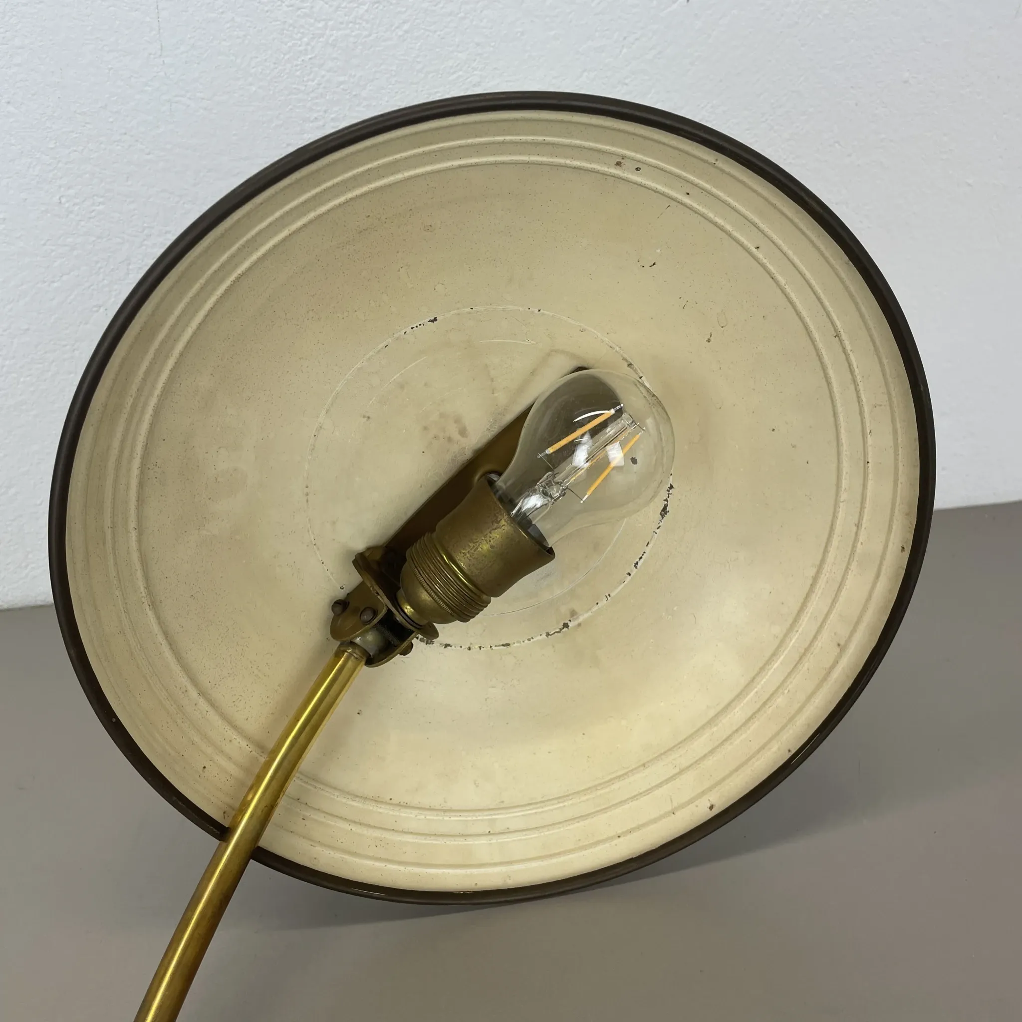 German green bauhaus table lamp in brass and metal by helo lights, germany, 1950s