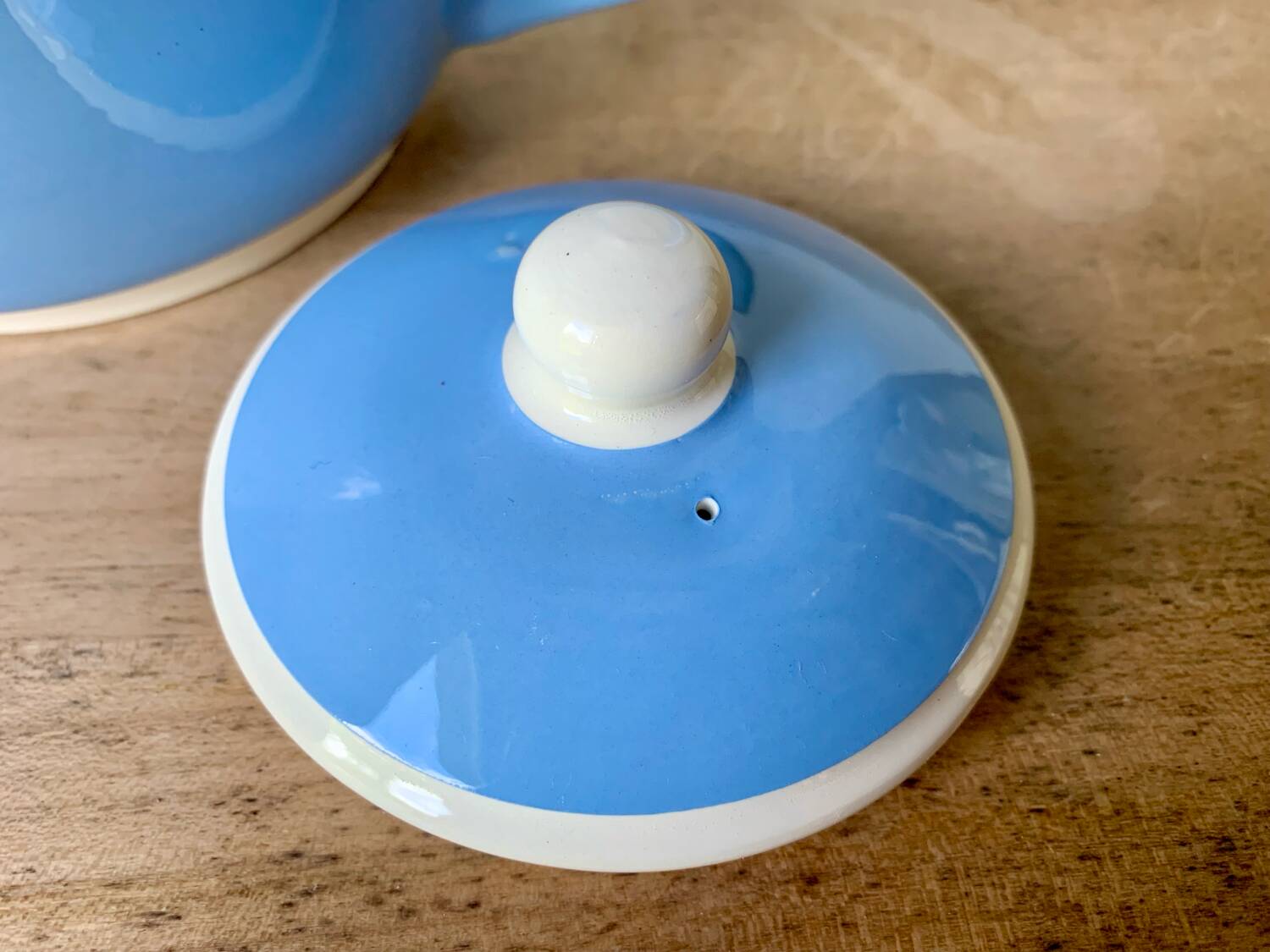 Old sky blue Digoin coffee maker