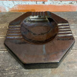 Vintage Black Cracked Ceramic Octagonal Ashtray S. BESSY