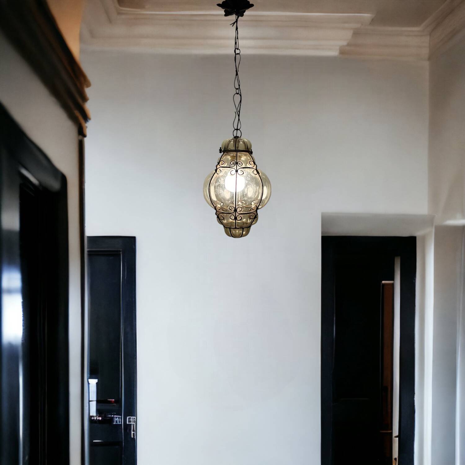 Murano Glass Wrought Iron Light Pendant