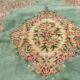 French Green Wool and Floral Rug in the style of Aubusson, 20th Century