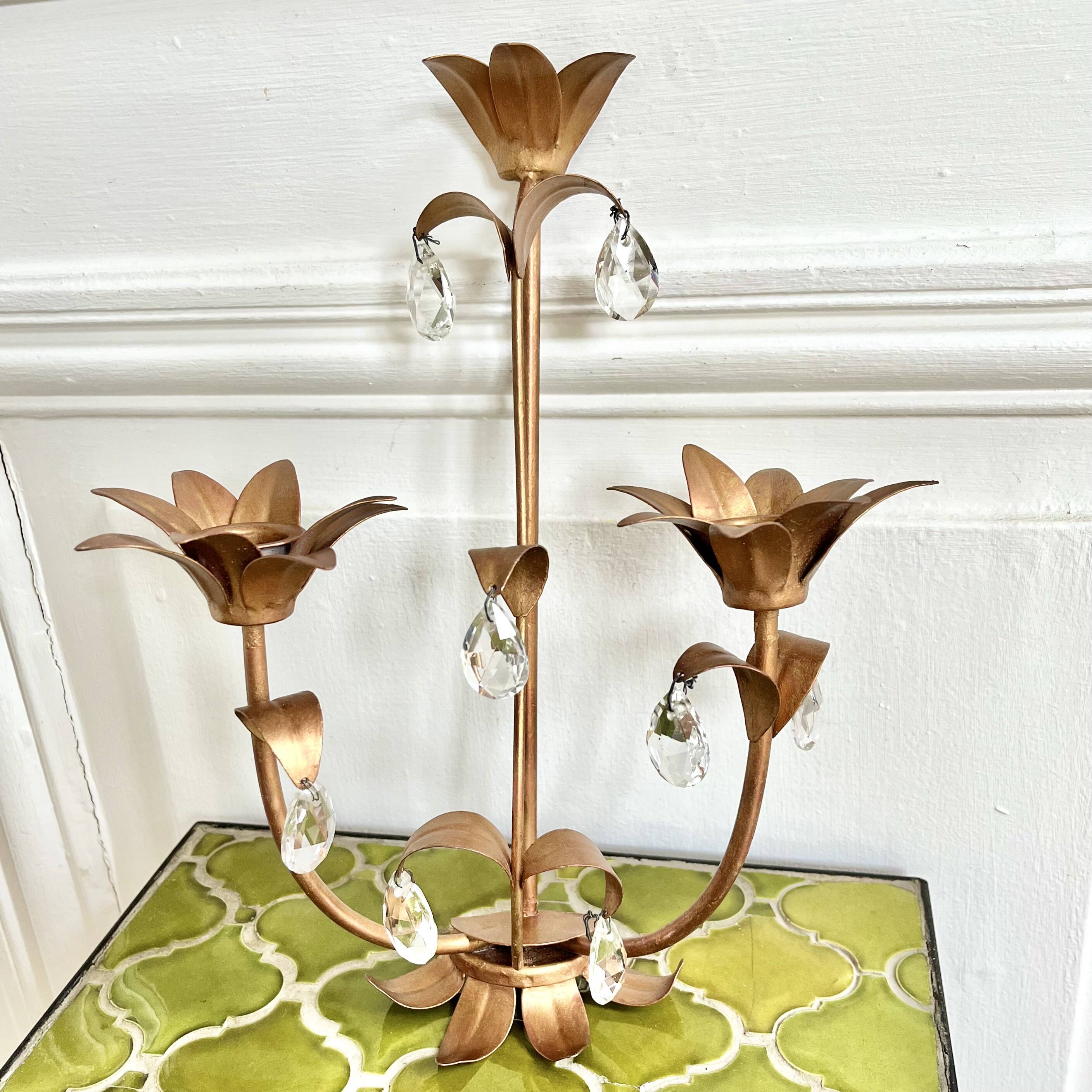 Flower and tassel applique candle holder