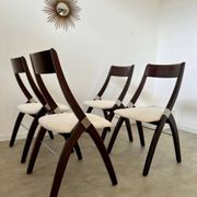 Set of 4 vintage 70s Italian design wooden and terry chairs