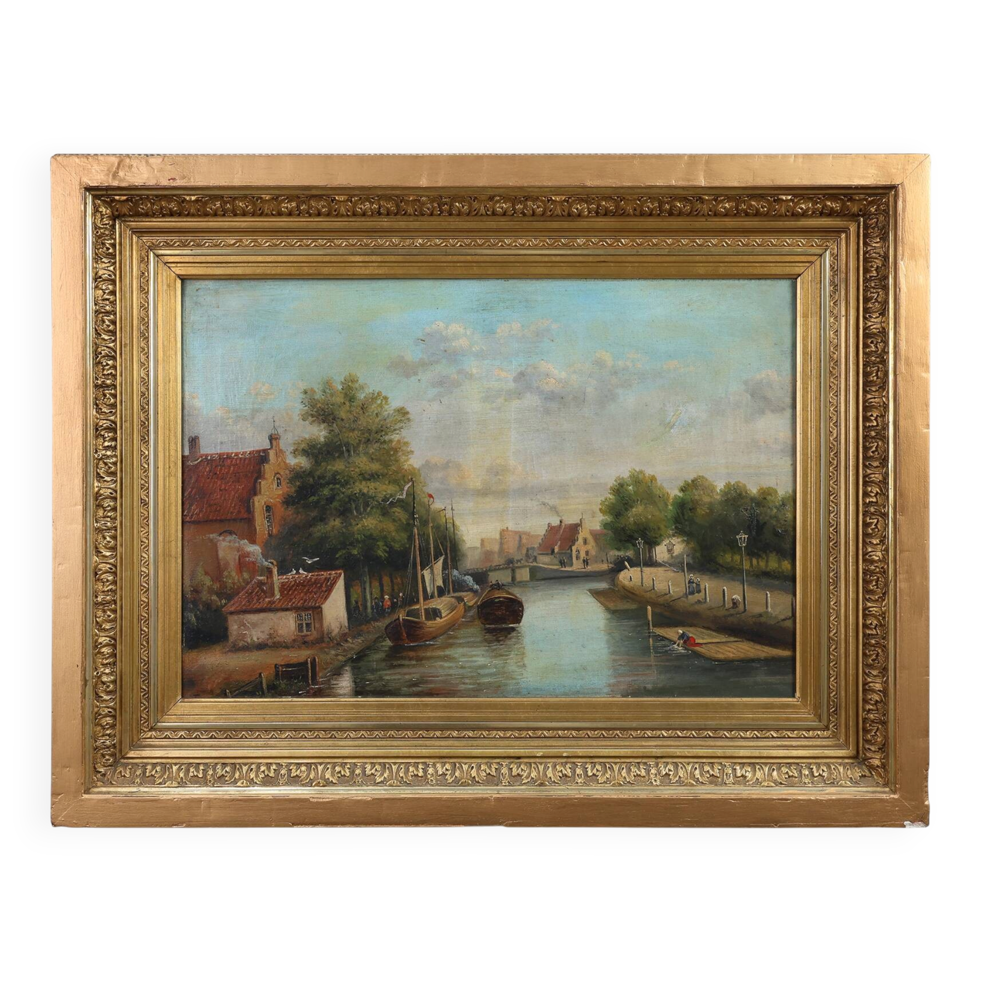 River Landscape with Sailboats, Belgium ca. 1850