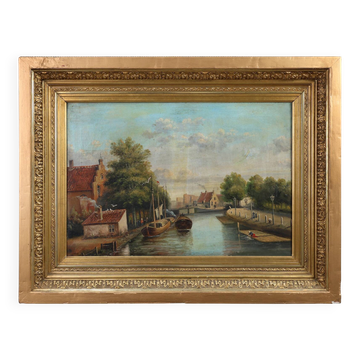 River Landscape with Sailboats, Belgium ca. 1850