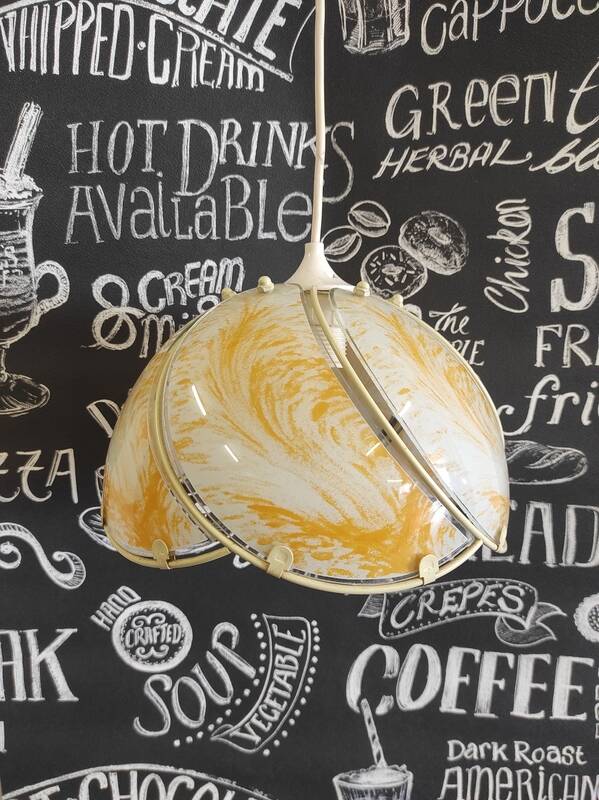 Glass light fixture, yellow and white
