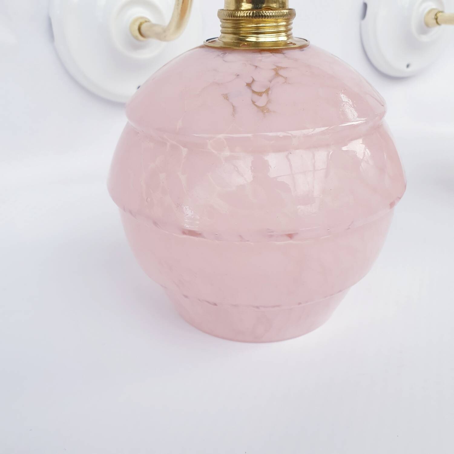 pair of vintage speckled pink and brass wall lights