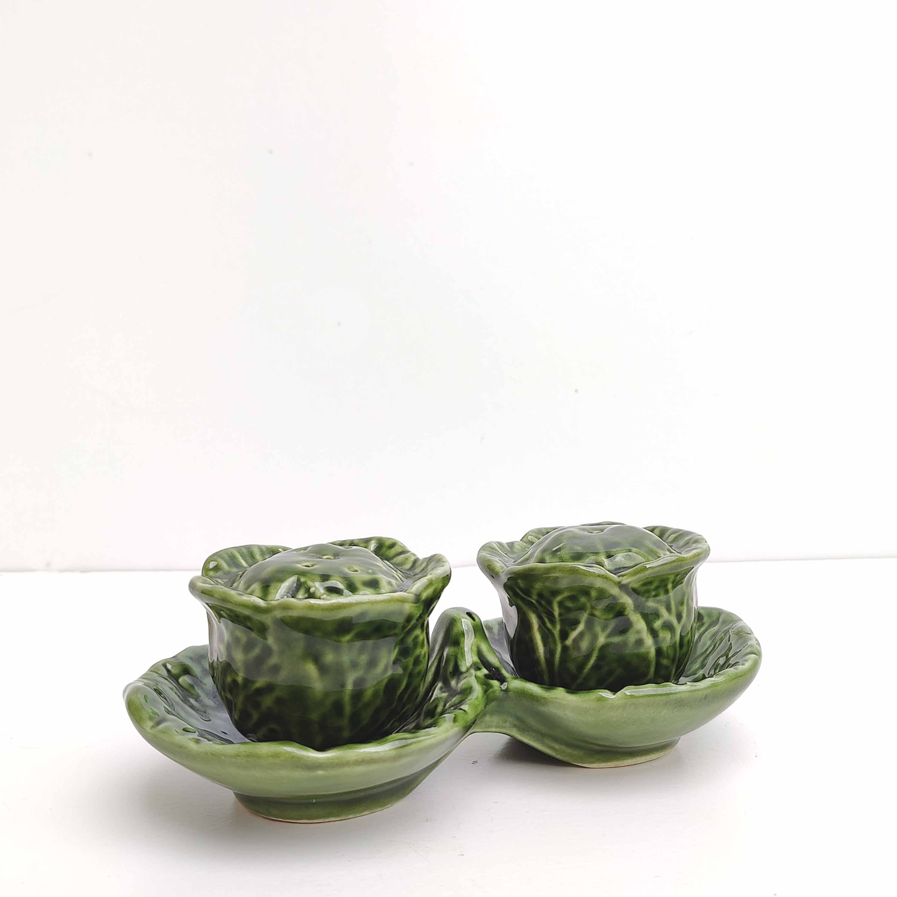 Salt and pepper shaker green ceramic cabbage