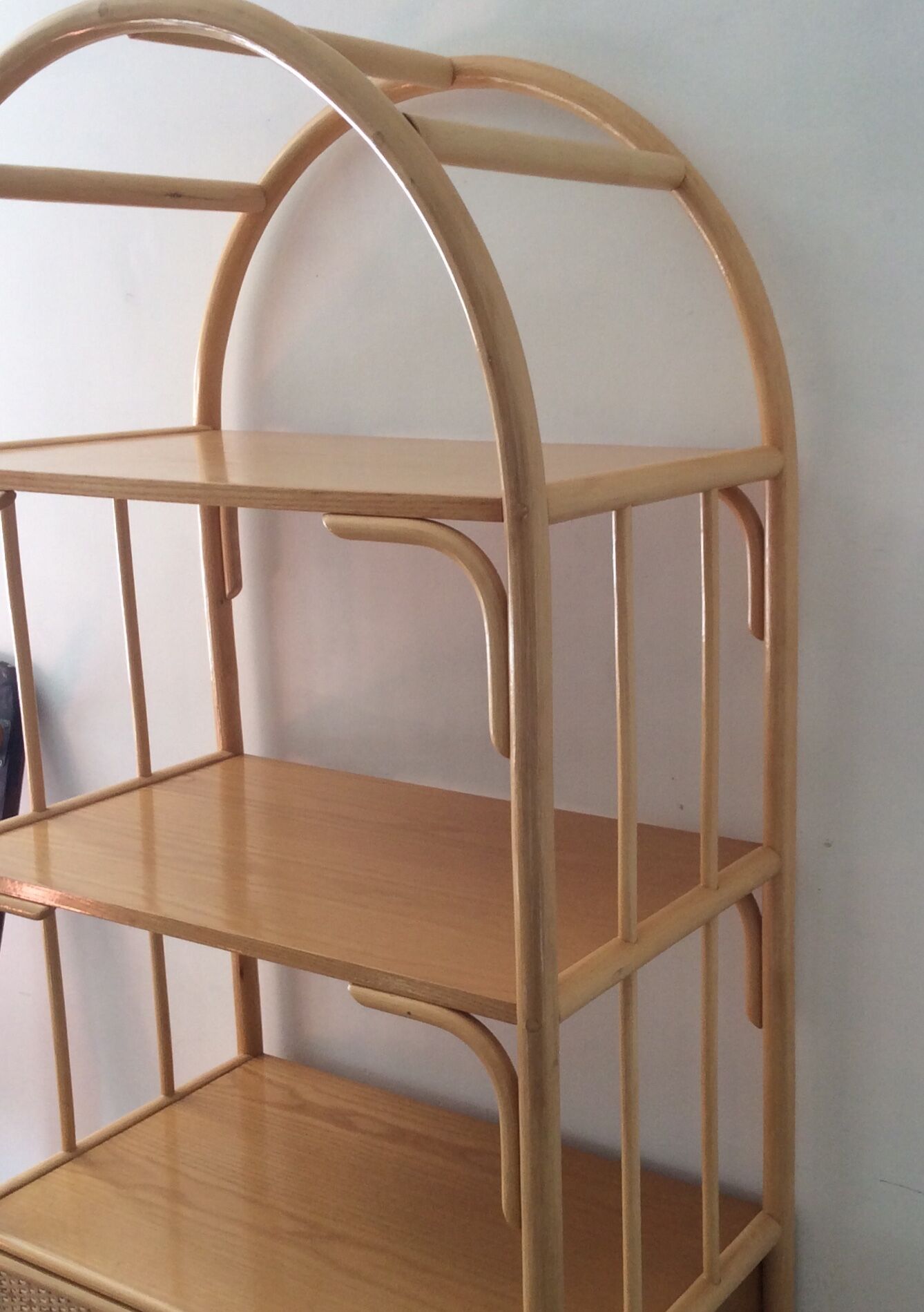 Shelf of the 70s in rattan and wicker wood
