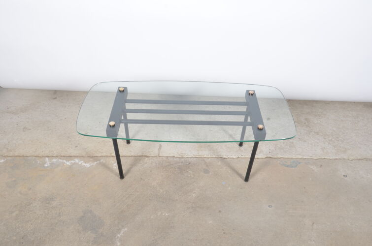 Table basse en verre et metal années 50