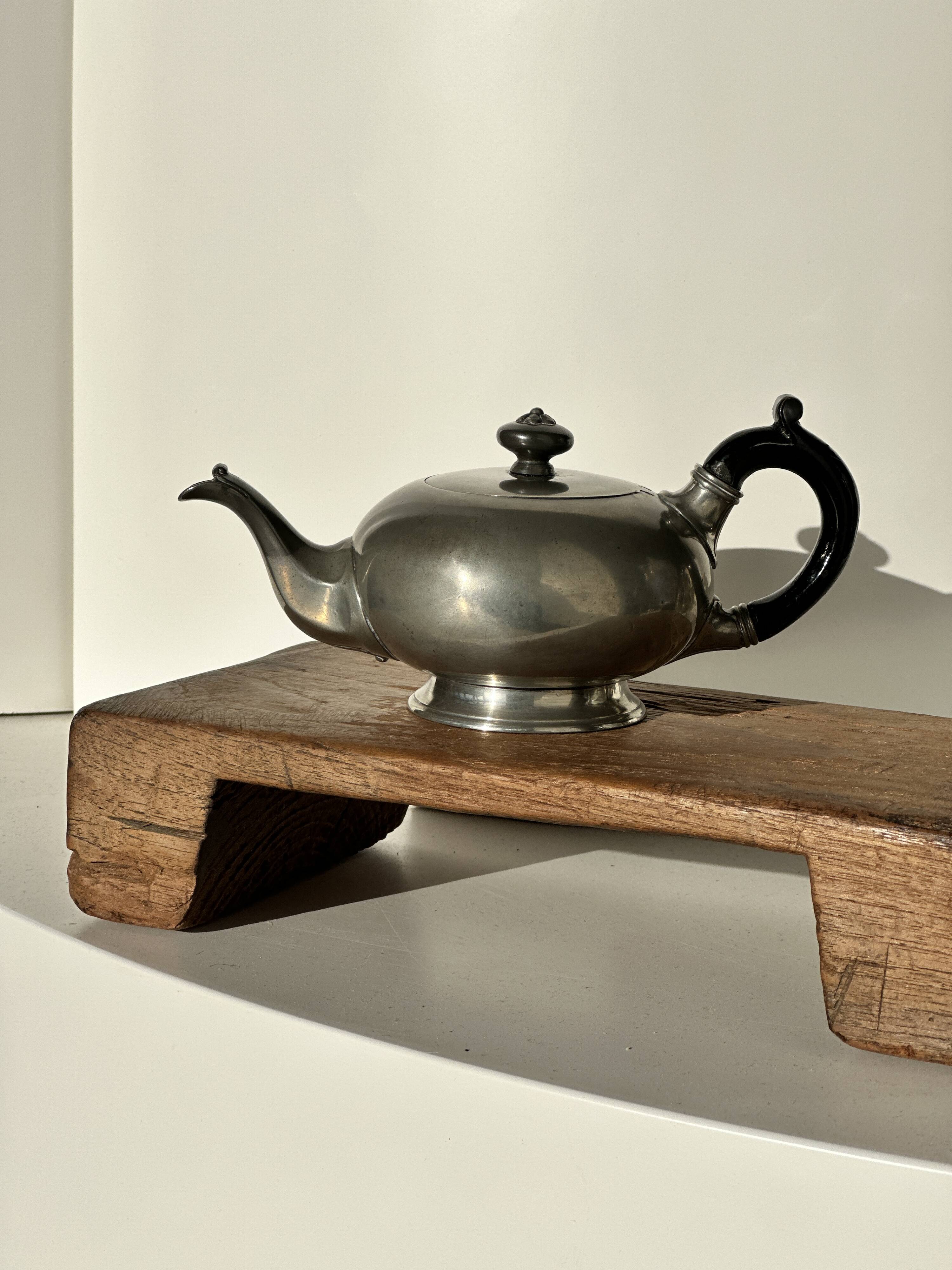 Small teapot, pewter coffee pot flattened oval shape