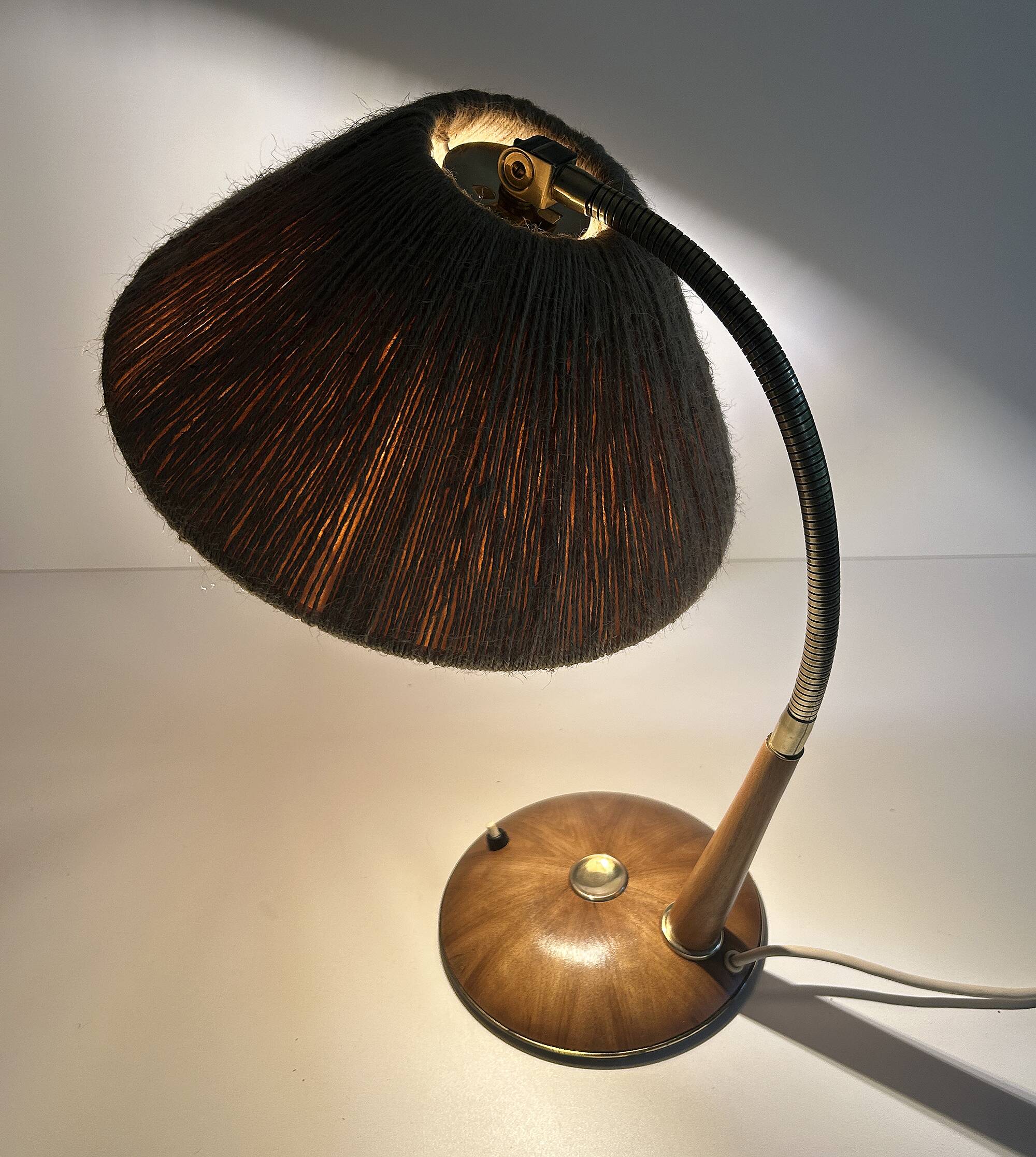 Vintage Scandinavian Lamp, Wood Brass Sisal