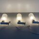 Set of 3 semi-transparent glass and white metal wall lights, 1960, Germany